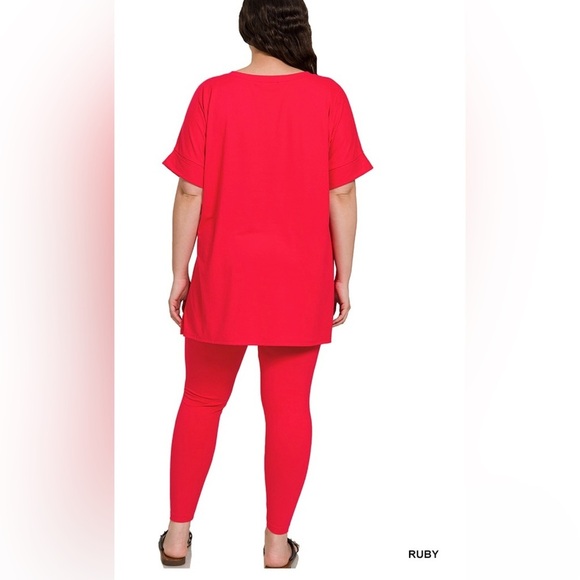 New!LAST ONE Plus Size Ruby Red Brushed Microfiber Loungewear Set Sizes 2X - Picture 2 of 3